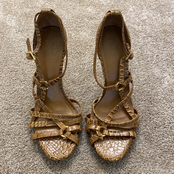 TORY BURCH ELIZABELLA REAL LEATHER STRAPPY CROCODILE STILETTOS - Picture 3 of 9